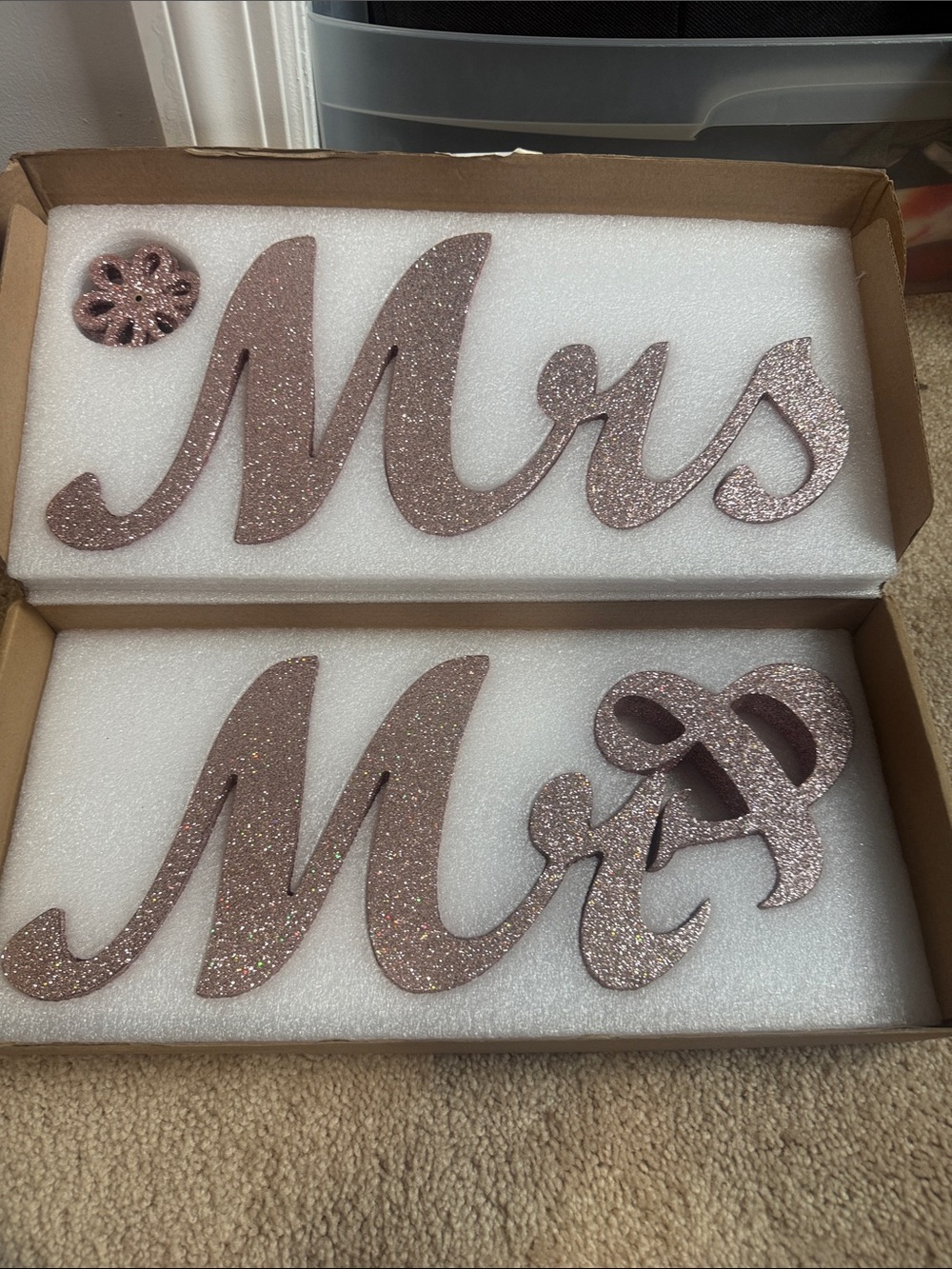 Rose Gold Glitter 'Mr' and 'Mrs' Wedding Signs